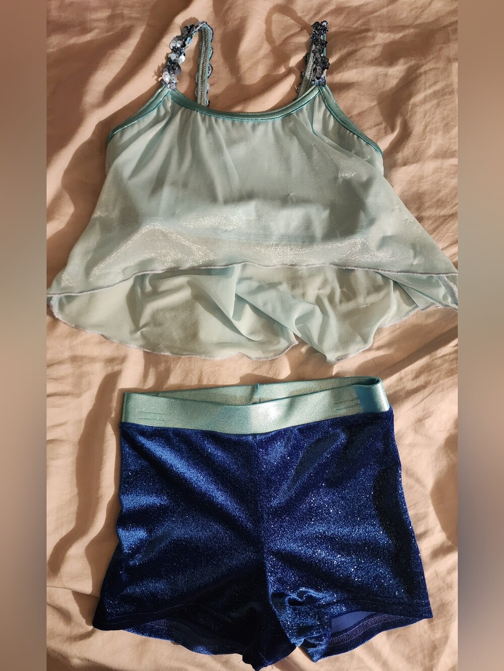 Sheer Mint & Shimmer Navy Dance Shorts Set